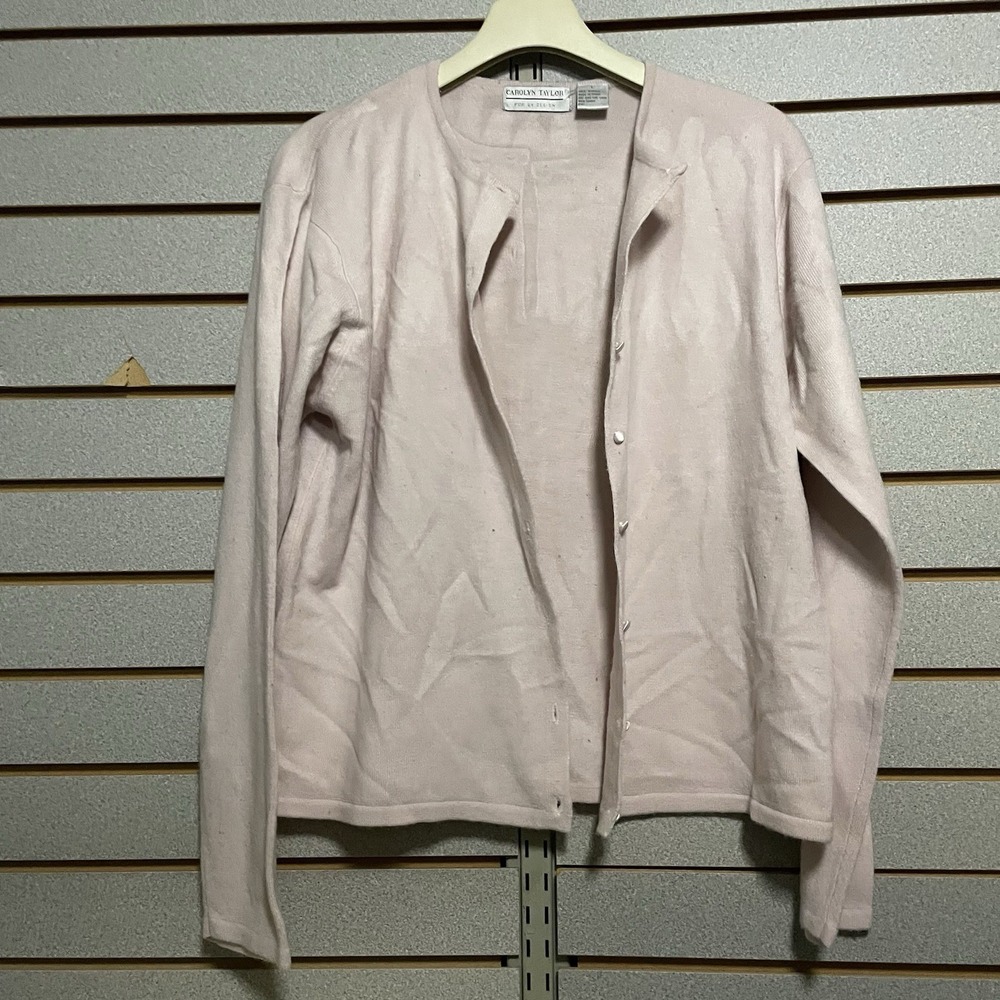 Vtg Carolyn Taylor L Light Pink Button Long‎ Sleeve  Sweater Cardigan